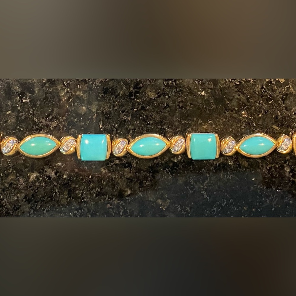 Gold-tone and Turquoise Bracelet with Crystal Accents 7.5”